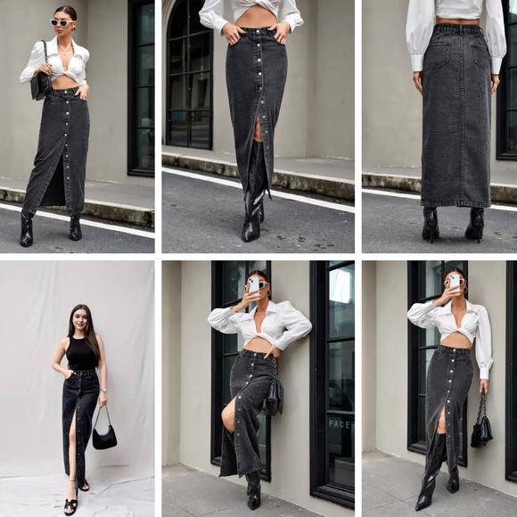 🖤NWOT ASOS Button-Up Denim Midi Skirt in Dark Grey 🖤 - Picture 6 of 7